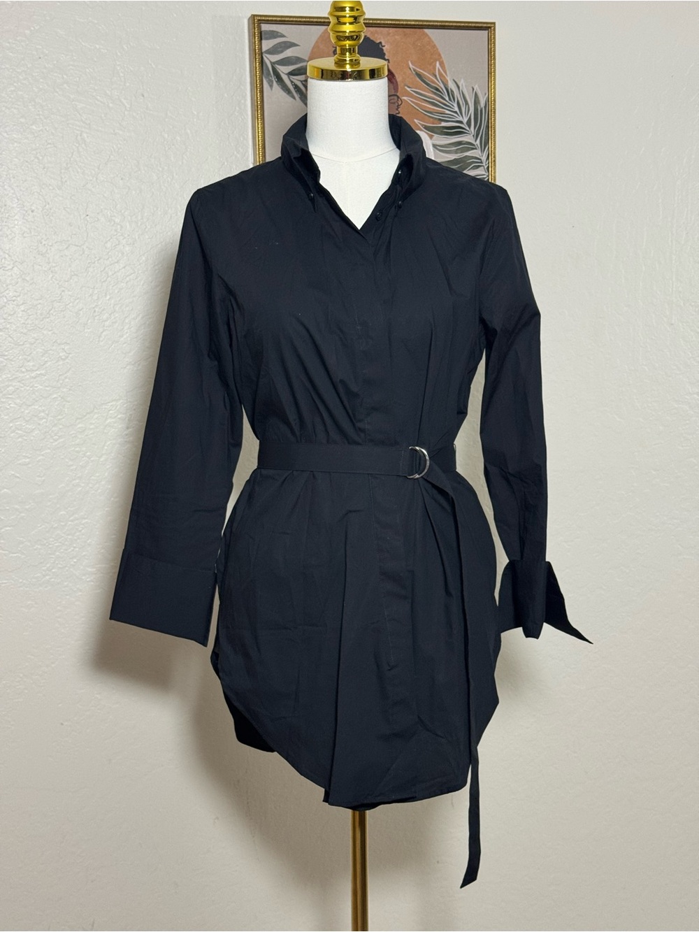Banana Republic Black Long-Sleeve Belted Shirt Dress